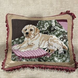 Yellow lab / golden retriever needlepoint pillow